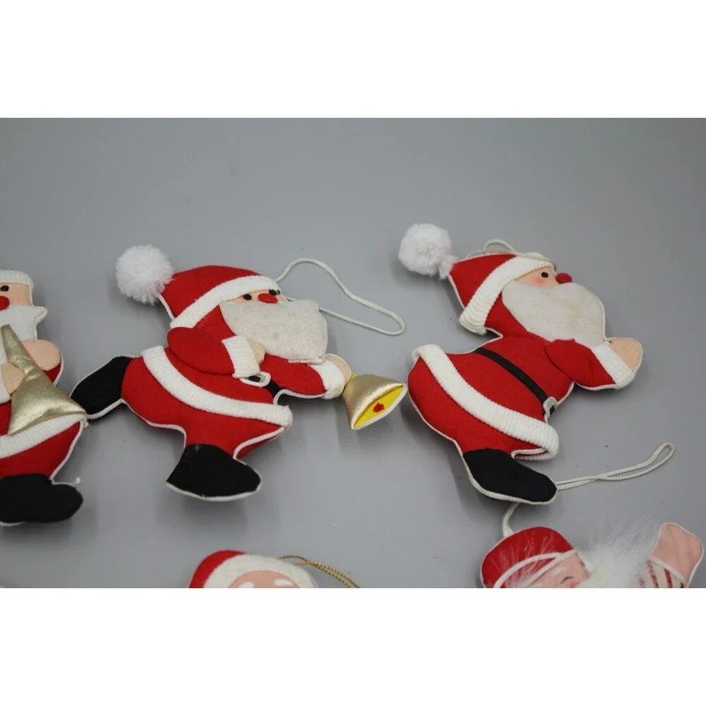 Vintage Santas MCM Christmas Decor Lot Of 12 Santa Claus Plush Ornaments CUTE